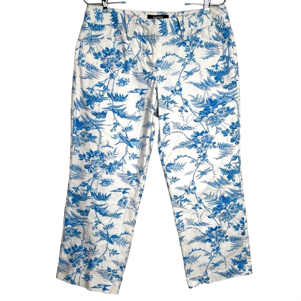Vintage Express Stretch Capri Pants Butterfly Bird Floral Cottage Fairy Size 7/8